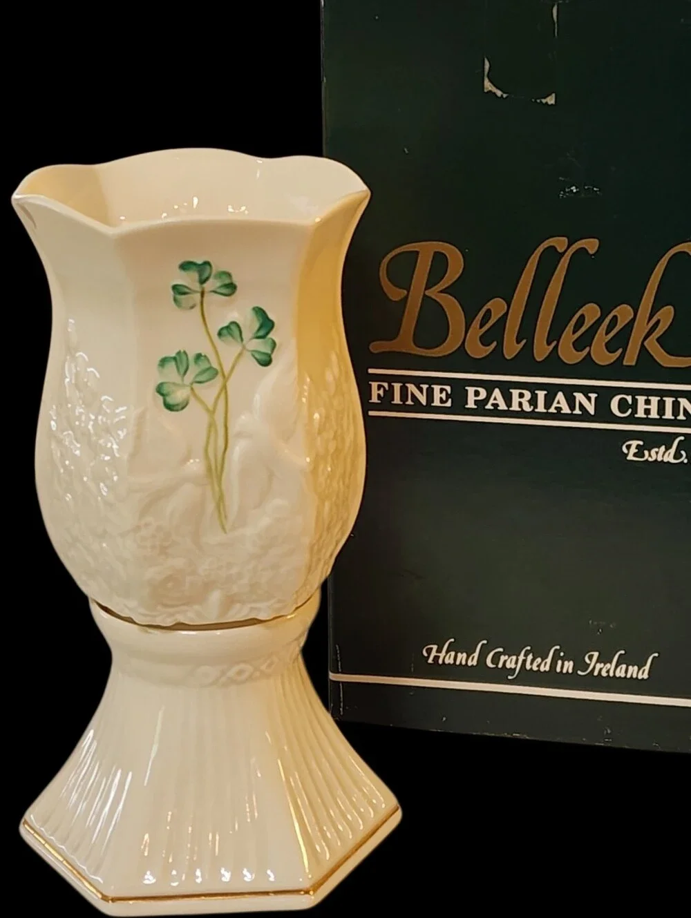 🍀BELLEEK Porcelain Tea light Votive Candle Holder w-Shade Fairy Light Lamp Box